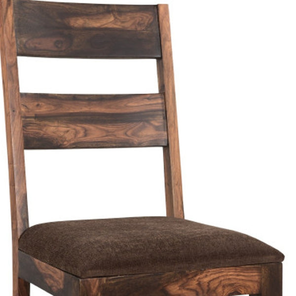 Homeroots Set Of Two Stylish Brown Upholstered Ladder Back Dining Chairs For Comfort & Versatile Use   522050