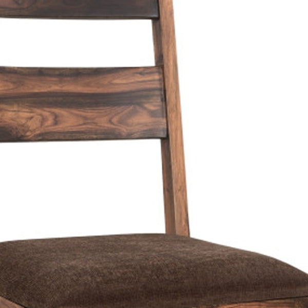Homeroots Set Of Two Stylish Brown Upholstered Ladder Back Dining Chairs For Comfort & Versatile Use   522050