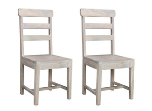 HomeRoots Set of Two Rustic White Wood Ladder Back Dining Chairs – Timeless Farmhouse Style & Comfort 522051