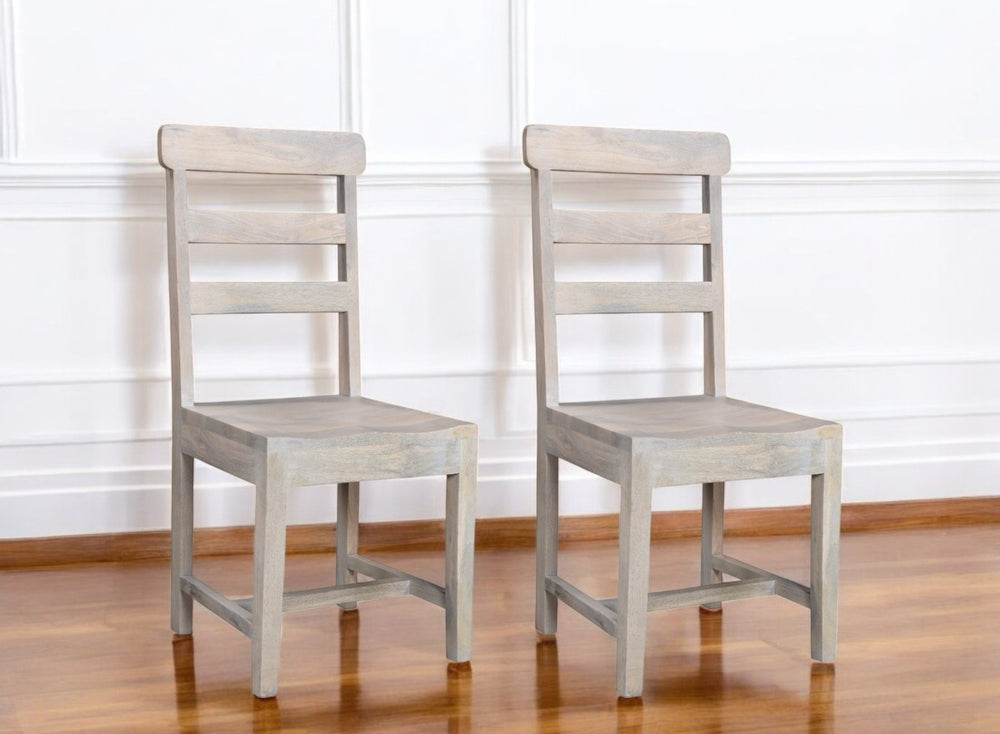 HomeRoots Set of Two Rustic White Wood Ladder Back Dining Chairs – Timeless Farmhouse Style & Comfort 522051