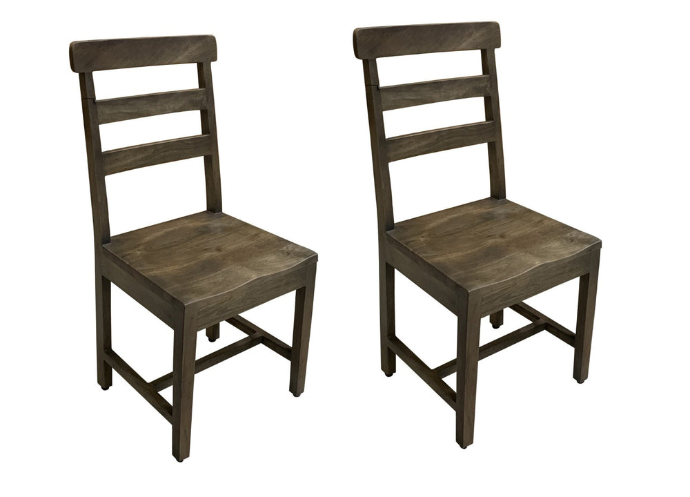 HomeRoots Set of Two Rustic Dark Walnut Brown Mango Wood Ladder Back Dining Chairs for Stylish Comfort 522052