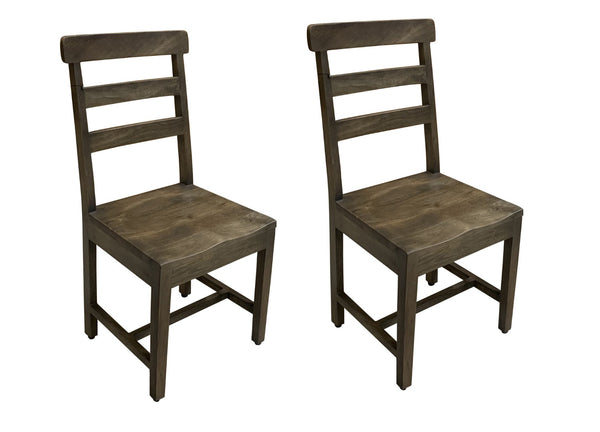 HomeRoots Set of Two Rustic Dark Walnut Brown Mango Wood Ladder Back Dining Chairs for Stylish Comfort 522052