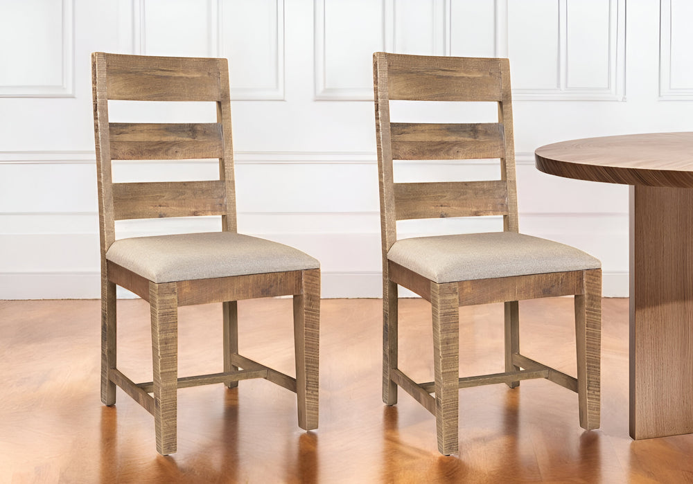 Homeroots Set Of Two Stylish Beige & Brown Upholstered Ladder Back Dining Chairs For Modern Spaces & Comfort   522053