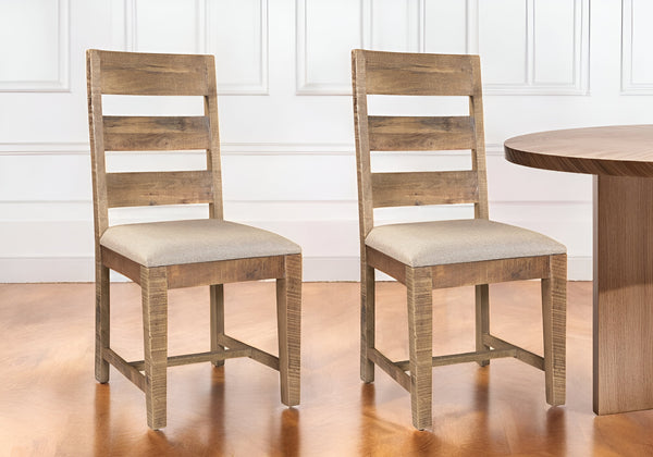 Homeroots Set Of Two Stylish Beige & Brown Upholstered Ladder Back Dining Chairs For Modern Spaces & Comfort   522053