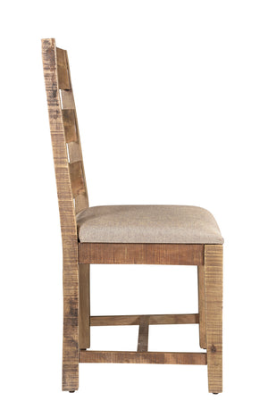 Homeroots Set Of Two Stylish Beige & Brown Upholstered Ladder Back Dining Chairs For Modern Spaces & Comfort   522053