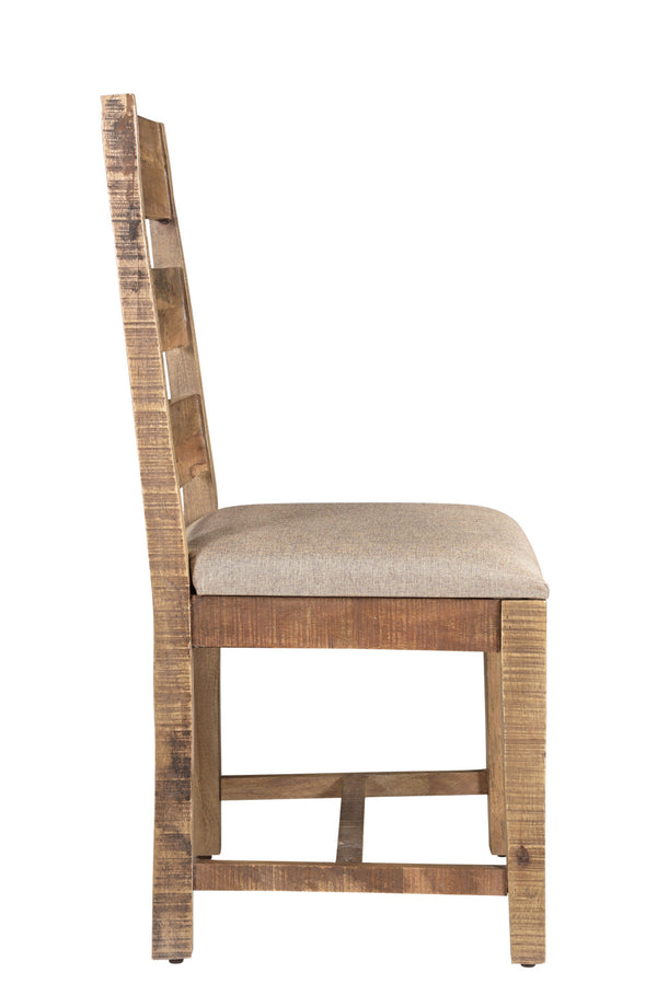 Homeroots Set Of Two Stylish Beige & Brown Upholstered Ladder Back Dining Chairs For Modern Spaces & Comfort   522053