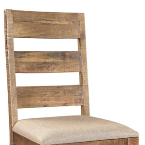 Homeroots Set Of Two Stylish Beige & Brown Upholstered Ladder Back Dining Chairs For Modern Spaces & Comfort   522053