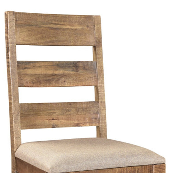 Homeroots Set Of Two Stylish Beige & Brown Upholstered Ladder Back Dining Chairs For Modern Spaces & Comfort   522053