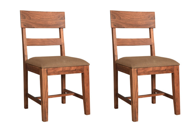 HomeRoots Set of Two Rustic Brown Upholstered Slat-Back Dining Chairs - Farmhouse Style & Comfort for Any Room 522055