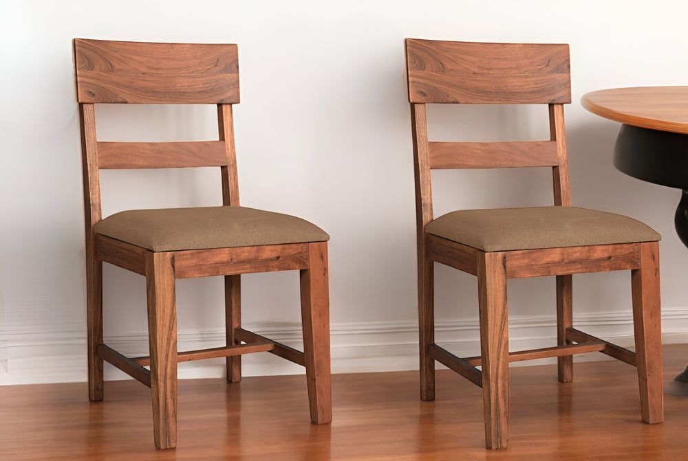 Homeroots Set Of Two Stylish Brown Upholstered Dining Side Chairs With Slat Back For Any Room Decor   522055