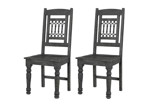 Homeroots Set Of Two Black Wood Slat Back Dining Chairs - Stylish, Comfortable, And Versatile For Any Space   522057