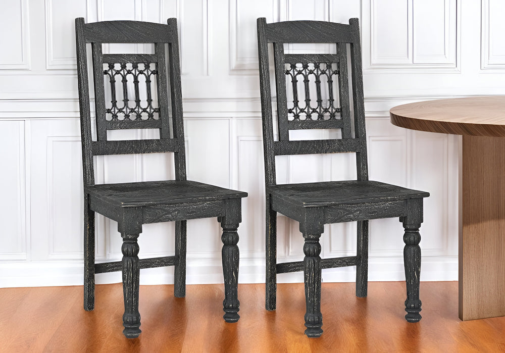Homeroots Set Of Two Black Wood Slat Back Dining Chairs - Stylish, Comfortable, And Versatile For Any Space   522057