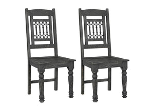HomeRoots Set of Two Rustic Black Wood Slat Back Dining Chairs - Handcrafted Mango Wood, Vintage Charm & Durability 522057