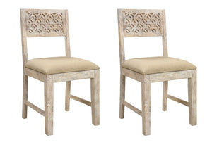 HomeRoots Set of Two Brown and White Upholstered Carved Back Dining Chairs – Vintage Charm & Comfort 522060