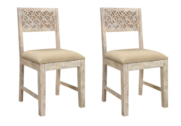HomeRoots Set of Two Brown and White Upholstered Carved Back Dining Chairs – Vintage Charm & Comfort 522060