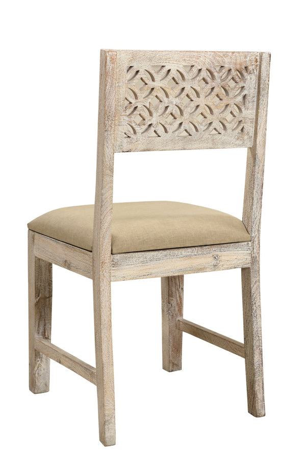 Homeroots Set Of Two Upholstered Slat Back Dining Chairs In Brown & White - Rustic Vintage Accent Style   522060