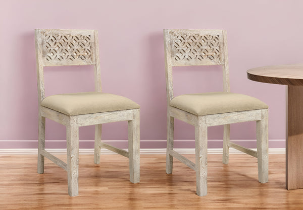 Homeroots Set Of Two Upholstered Slat Back Dining Chairs In Brown & White - Rustic Vintage Accent Style   522060