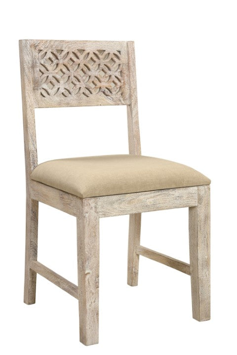Homeroots Set Of Two Upholstered Slat Back Dining Chairs In Brown & White - Rustic Vintage Accent Style   522060