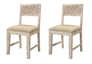 Homeroots Set Of Two Upholstered Slat Back Dining Chairs In Brown & White - Rustic Vintage Accent Style   522060