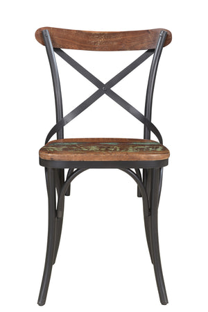 Homeroots Set Of Two Rustic Brown And Black Metal Wood Dining Chairs With Unique Cross Back Design   522062