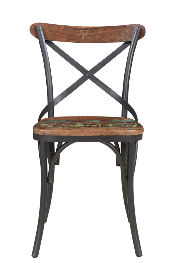 Homeroots Set Of Two Rustic Brown And Black Metal Wood Dining Chairs With Unique Cross Back Design   522062