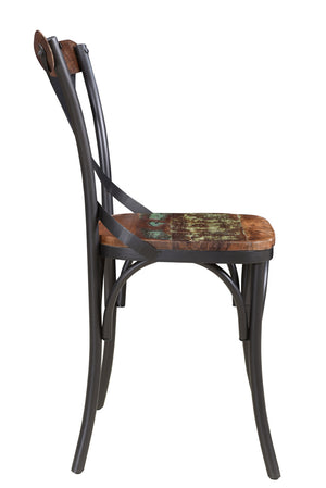 Homeroots Set Of Two Rustic Brown And Black Metal Wood Dining Chairs With Unique Cross Back Design   522062