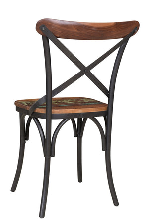 Homeroots Set Of Two Rustic Brown And Black Metal Wood Dining Chairs With Unique Cross Back Design   522062