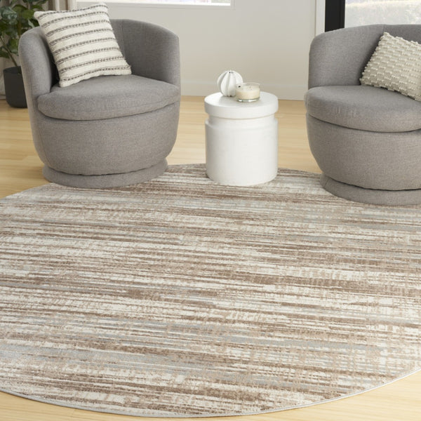 HomeRoots 6' Brown Abstract Power Loom Area Rug - Elegant Contemporary Design for Living Spaces & Home Offices 8' Round Round 522067