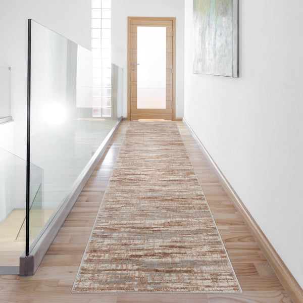 HomeRoots 20' Brown Abstract Runner Rug - Modern Power Loomed Design for Hallways, Entryways & High-Traffic Areas 522070