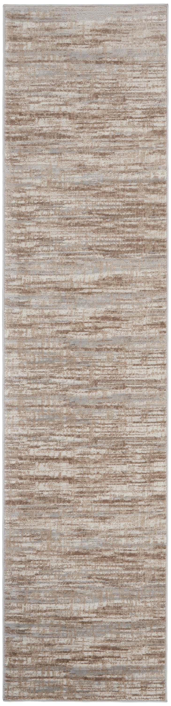 Homeroots 14' Runner Brown And Ivory Abstract Power Loom Runner Rug  Polypropylene,Polyester 522073