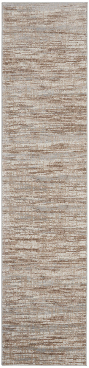 Homeroots 14' Runner Brown And Ivory Abstract Power Loom Runner Rug  Polypropylene,Polyester 522073