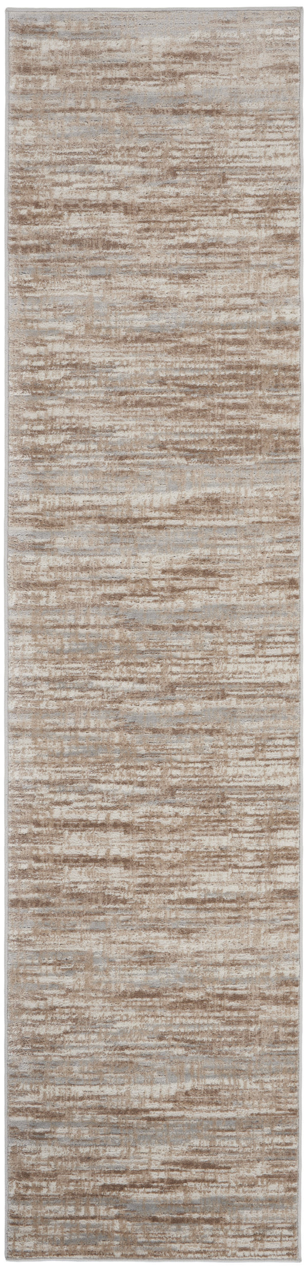 Homeroots 14' Runner Brown And Ivory Abstract Power Loom Runner Rug  Polypropylene,Polyester 522073