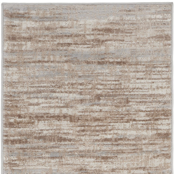 Homeroots 14' Runner Brown And Ivory Abstract Power Loom Runner Rug  Polypropylene,Polyester 522073