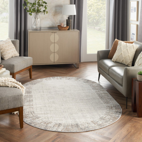 HomeRoots 5' Contemporary Gray Abstract Area Rug for Stylish Living Spaces, Soft Underfoot & Easy Care 5' X 8' Oval 522075