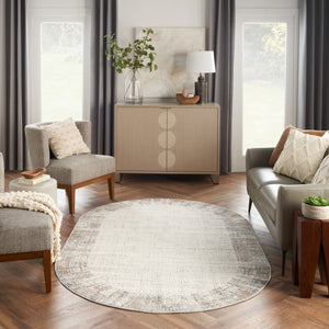 HomeRoots 5' Contemporary Gray Abstract Area Rug for Stylish Living Spaces, Soft Underfoot & Easy Care 5' X 8' Oval 522075