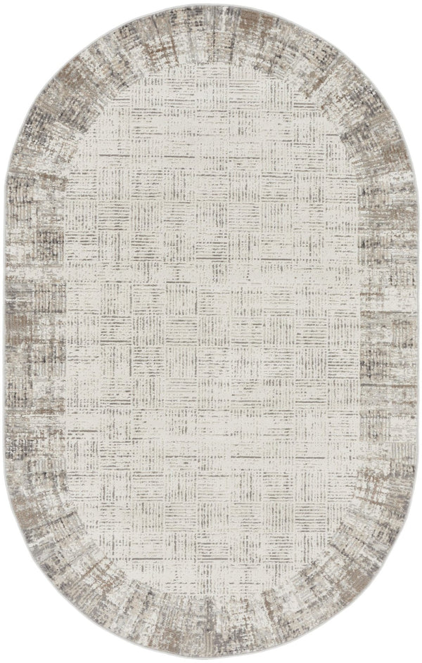 HomeRoots 5' Contemporary Gray Abstract Area Rug for Stylish Living Spaces, Soft Underfoot & Easy Care 5' X 8' Oval 522075