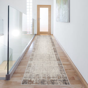 HomeRoots 20' Gray Abstract Power Loomed Runner Rug - Contemporary Style for Hallways, Entryways & More! 522078