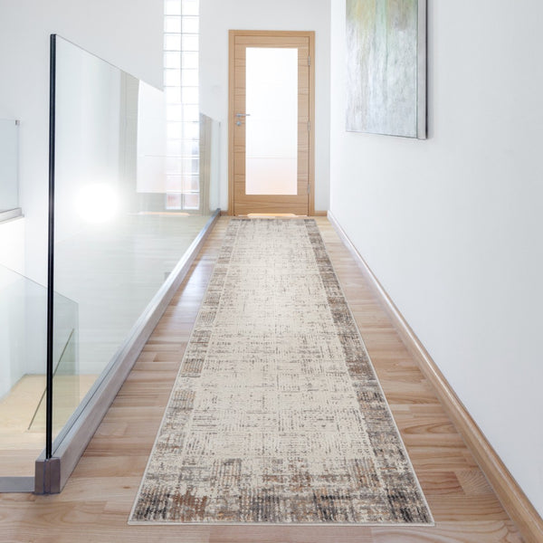 HomeRoots 20' Gray Abstract Power Loomed Runner Rug - Contemporary Style for Hallways, Entryways & More! 522078