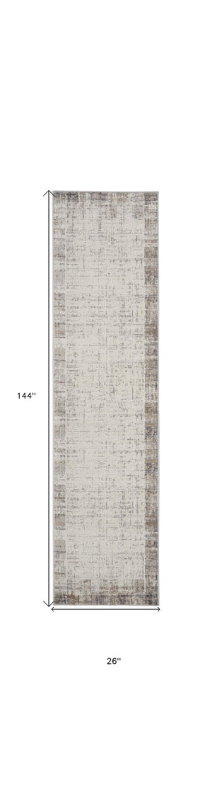 Homeroots 12' Gray Abstract Power Loom Runner Rug - Stylish, Durable Design For Home Décor And Comfort  Polypropylene 522080