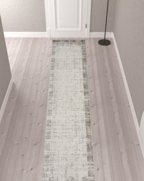 Homeroots 12' Gray Abstract Power Loom Runner Rug - Stylish, Durable Design For Home Décor And Comfort  Polypropylene 522080