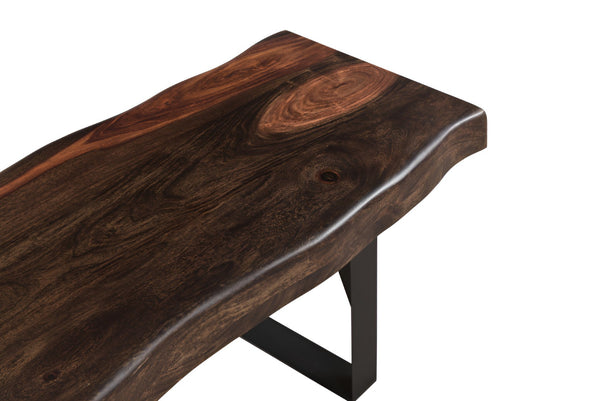 HomeRoots 68" Distressed Solid Wood Dining Bench with Black Metal Frame – Stylish, Durable Seating for Any Space 522082
