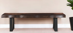HomeRoots 68" Distressed Solid Wood Dining Bench with Black Metal Frame – Stylish, Durable Seating for Any Space 522082