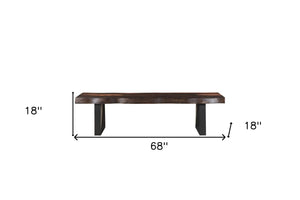 HomeRoots 68" Distressed Solid Wood Dining Bench with Black Metal Frame – Stylish, Durable Seating for Any Space 522082