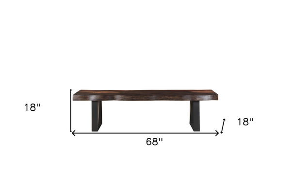 HomeRoots 68" Distressed Solid Wood Dining Bench with Black Metal Frame – Stylish, Durable Seating for Any Space 522082