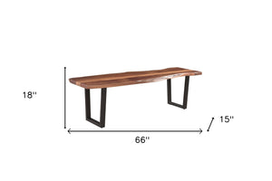 Homeroots 66" Brown And Black Solid Wood Dining Bench  Solid Wood 522084