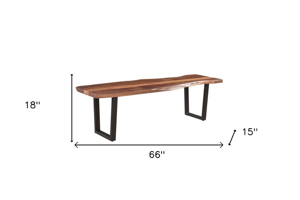 Homeroots 66" Brown And Black Solid Wood Dining Bench  Solid Wood 522084