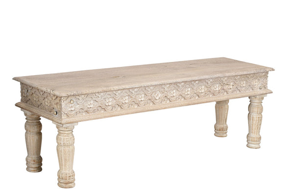 Homeroots 58" White Floral Distressed Solid Wood Dining Bench  Solid Wood 522088