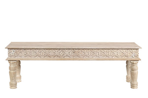 Homeroots 58" White Floral Distressed Solid Wood Dining Bench  Solid Wood 522088