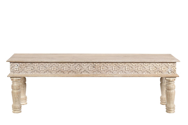 Homeroots 58" White Floral Distressed Solid Wood Dining Bench  Solid Wood 522088