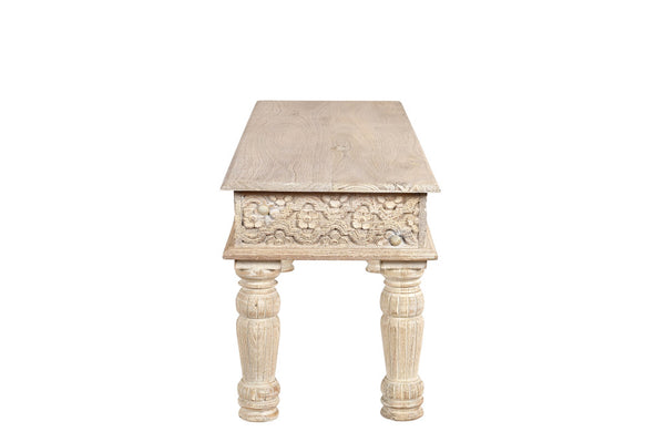 Homeroots 58" White Floral Distressed Solid Wood Dining Bench  Solid Wood 522088